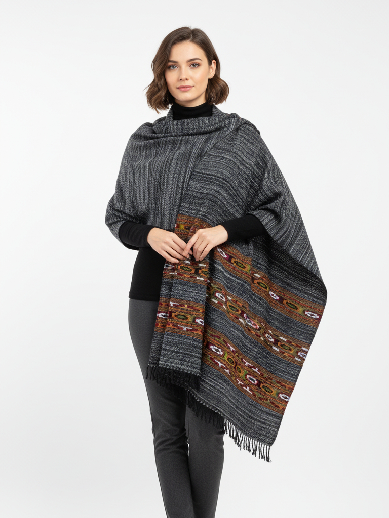 3 Patti Pure Wool Kullu Typical Stole - Yak Wool